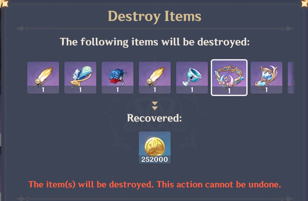 pantalonemain's tweet photo. Fun fact 
You can destroy your artifacts to earn quick mora. https://t.co/90BKZmzrKa