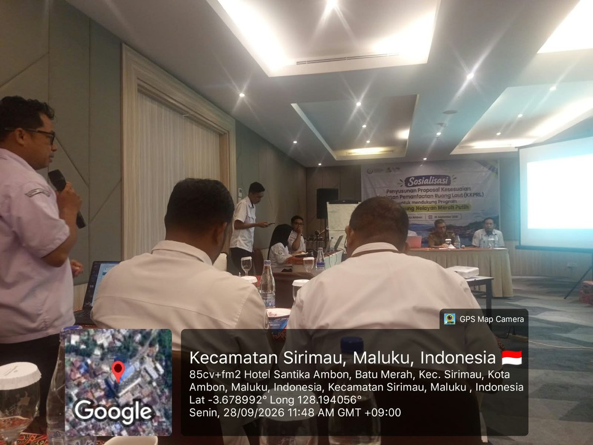 hendry_ambon's tweet photo. Senin, 29 September 2026. Hendry M, Luhkan Ambon. Sosialisasi Penyusunan Proposal Kesesuaian Kegiatan Pemanfaatan Ruang Laut (KKPRL) untuk mendukung Kampung Nelayan Merah Putih. 
#GiatLuhkanAmbon
@bppsdm_pusluhkp https://t.co/2OmWMwjKIl