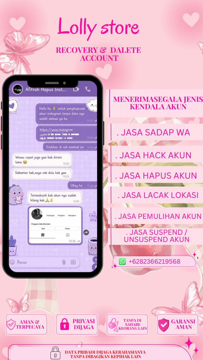 ujlesxi's tweet photo. Menerima Jasa Pemulihan &amp; Perbaikan Akun Sosmed

🩷 Pulihkan,Balikin &amp; Hapus/Nonaktifkan Akun 
🩷 Lacak Lokasi, Sadap Wa, Hack Akun

( Facebook, Instagram, TikTok, WhatsApp, Line, Twitter/X, Gmail/Email,Telegram, Game &amp; Lainnya ) 

Konsultasi ? WhatsApp Di Bio ya guys https://t.co/C1cHkh4NnG