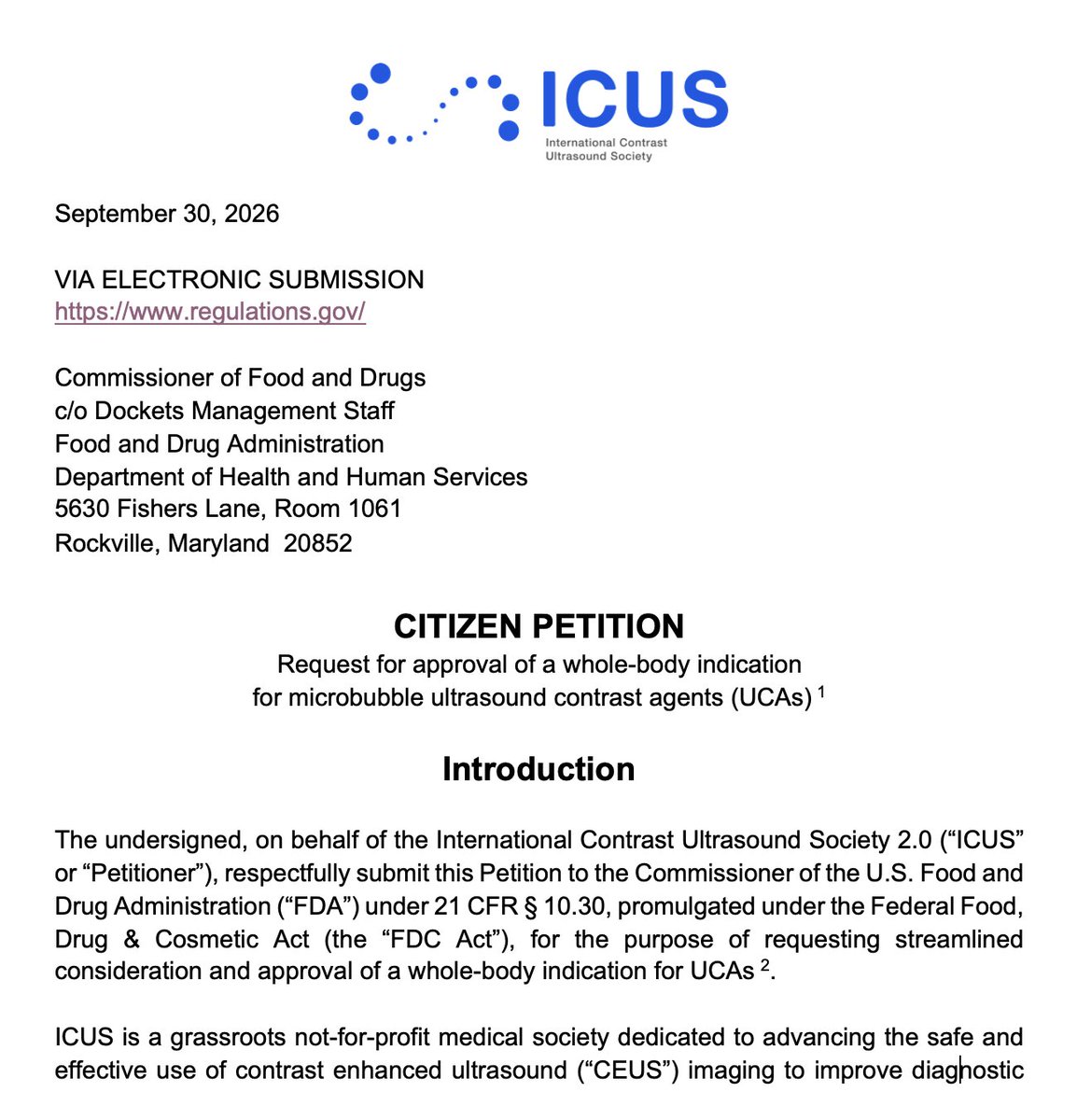 DocStrom's tweet photo. Today, we @icus_society submitted a petition to the @FDA recommending approval of a whole body indication for #UEAs. Contrast isn't specific about the organs it enters, why should our regulations be?  When the majority of use is off-label, there's an issue with the label. https://t.co/3cew8xxzDR