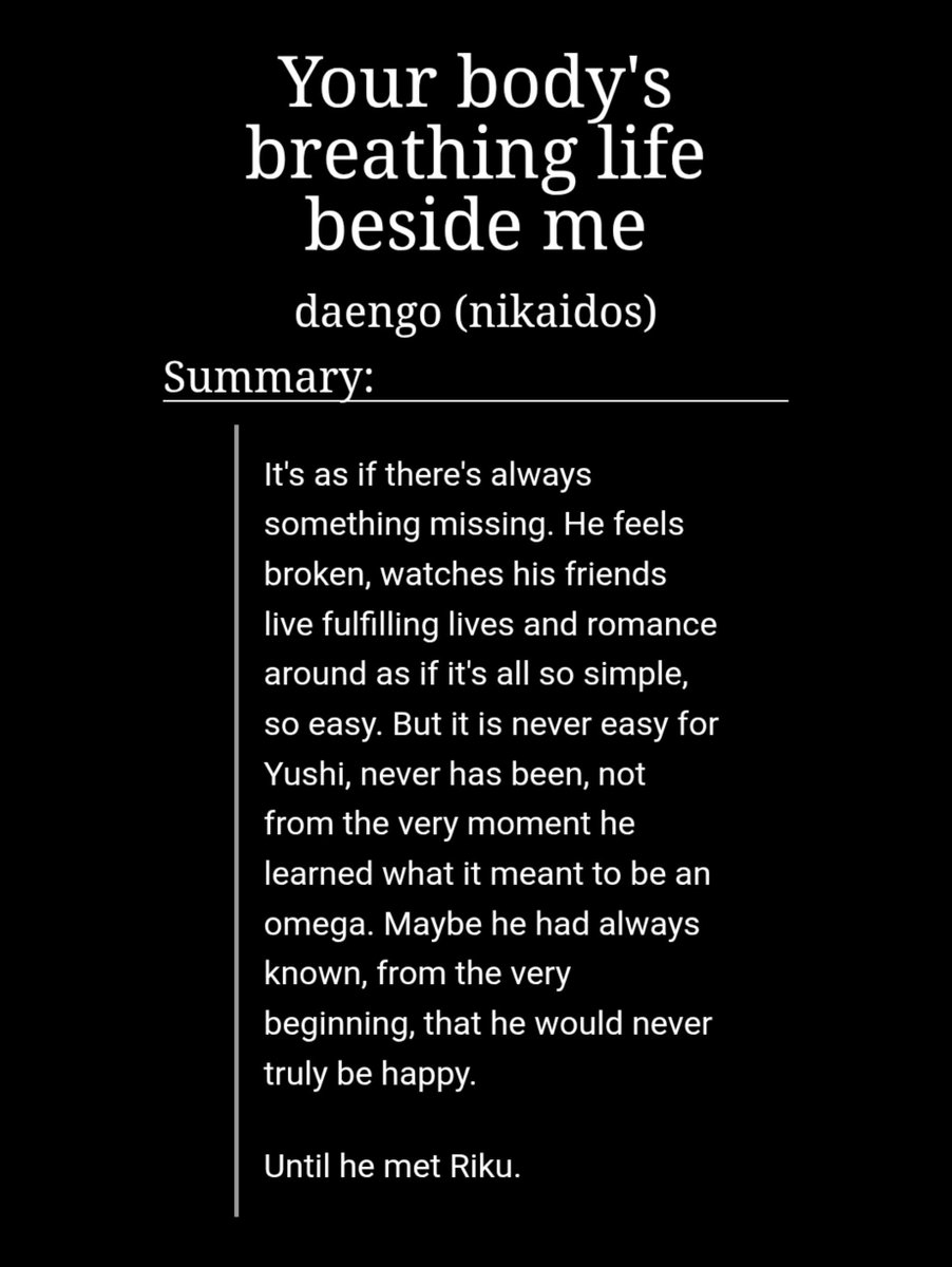 DA3NGSYON's tweet photo. Your body's breathing life beside me
» #yuriku
» omega x omega
» crush at first sight
» fluff (i guess) and a little smut
» 7k words
» https://t.co/DhVVfHbsTW https://t.co/SdUlojcTDP