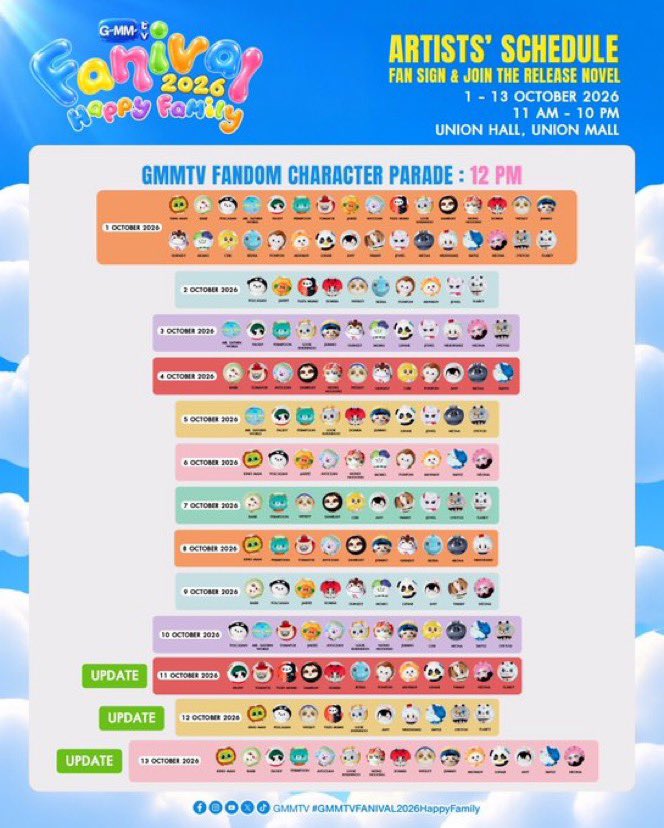 Joongdunk_trend's tweet photo. #JDSchedule ✨🌻#JAIDEE 🐲 #FLAREY
🌟GMMTV FANIVAL 2026 HAPPY FAMILY
🗓️ 1 – 13 October 2026
📍 Union Hall, Union Mall

🌻🌞 :  JAIDEE 
🗓️ : 1,2,6,9,10 October 2026
🕛 : All Day

🔑 : JAIDEE SHINE FANIVAL26
#️⃣ : GMMTVFANIVAL2026HappyFamily
➕ : #JAIDEE 

       ~~~~~~~~~~~~~~~~~~~~
🐲♦️:  FLAREY
🗓️ : 1,2,7,11,12 October 2026
🕛 : All Day

#️⃣ : GMMTVFANIVAL2026HappyFamily
➕ : #FLAREY