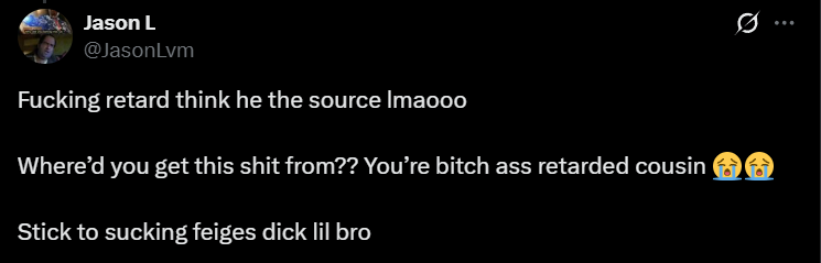 FagManTheHero's tweet photo. @homeofdcu @homeofdcu dude really called jest0z a retard on a burner then pussied out n deleted it LMFAO make it less obvious this is ur fucking burner, even used the sob emojis and the first letter capital n everything, not that hard to figure this out and notice the patterns lmao https://t.co/I9jwJtGf04