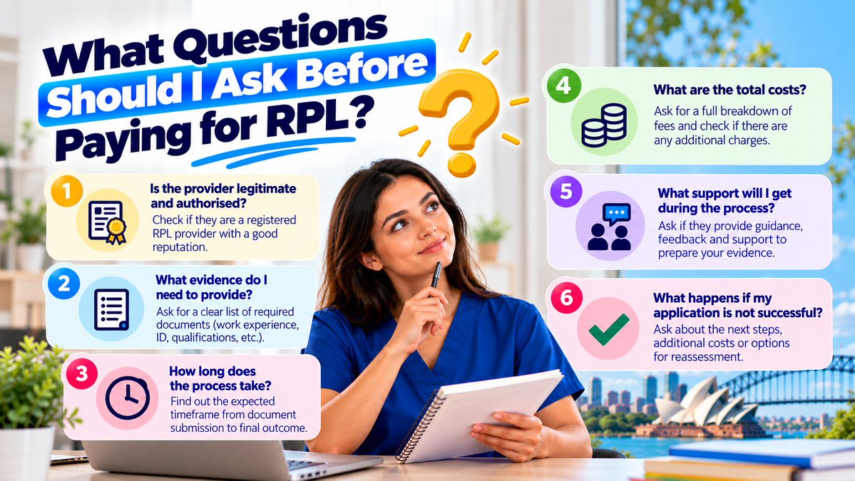 Eduspire_social's tweet photo. Before paying for RPL, ask the right questions! 🔎 Check provider legitimacy, required evidence, total fees, timelines, support, and what happens if your application isn’t successful.

Make an informed decision. 🇦🇺

#RPL #Australia #SkillsRecognition https://t.co/hlzbKIQvXt