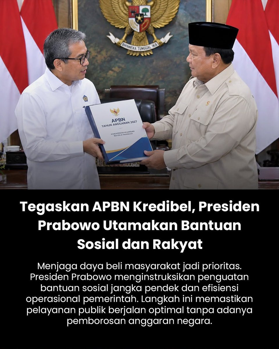 sadhyaika's tweet photo. anggaran negara harus dikelola secara tepat sasaran dan bertanggung jawab agar setiap rupiah yang dikeluarkan memberikan dampak nyata bagi kesejahteraan masyarakat
#EfisiensiAPBN2027
Maksimalkan Kesejahteraan Rakyat https://t.co/x4bnvRTW3h