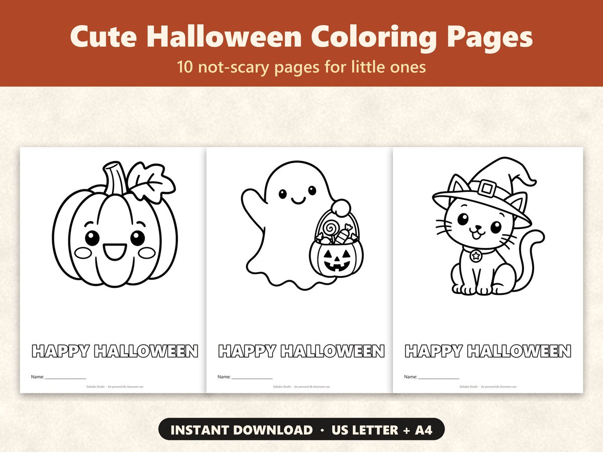 sakakitsune's tweet photo. Cute, NOT scary 🎃 10 Halloween coloring pages for little ones - a smiling pumpkin, a friendly ghost and a cat in a witch hat.

https://t.co/eYijjijQpU

#HalloweenColoring #KidsActivities #Preschool https://t.co/L8iRVMzRyJ