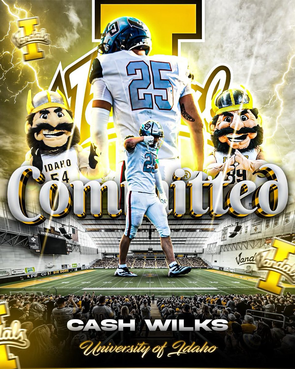 CashWilks3's tweet photo. I’m so grateful and blessed to announce my commitment to the University of Idaho! Thank you to my family, Coaches and Teammates for being with me the whole journey!
@CoachTFord @CoachStalker @LOLakersFB @wilks_joel @BrandonHuffman @AndrewNemec @VandalFootball https://t.co/LeOJ2dqTXz