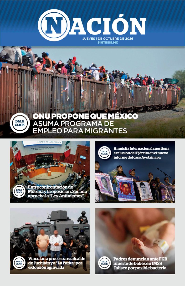 TlaxSintesis's tweet photo. Las noticias en Síntesis:
https://t.co/O9Hkxr345o

🏵️ Campos de Tepeyanco rumbo al Día de Muertos

🎒 ONU propone programa de empleo para migrantes

❗ ONU exige protección a Madres Buscadoras en México

🕊️ Muere Jorge Kahwagi

⚽ Cristiano Ronaldo abandona a Portugal

Nuestro periódico digital:
📲 https://t.co/jUHt5WNbka