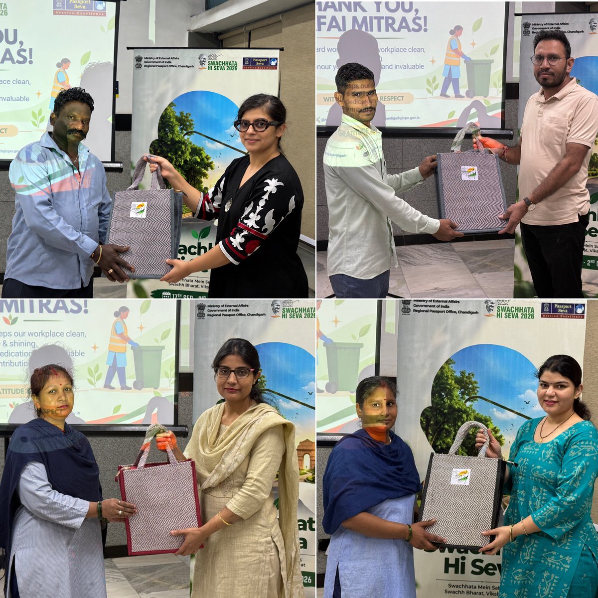 rpochandigarh's tweet photo. Officials of RPO Chandigarh joined the #EkPedMaaKeNaam initiative by planting a tree sapling within the premises of the Passport Office. 

The officials also thanked Safai Mitras for their vital contribution in keeping the office clean. Further, as part of the #SwachhataHiSeva2026 campaign, PM Jan Dhan accounts were opened for the housekeeping staff. 

#SpecialCampaign6 #SHS2026