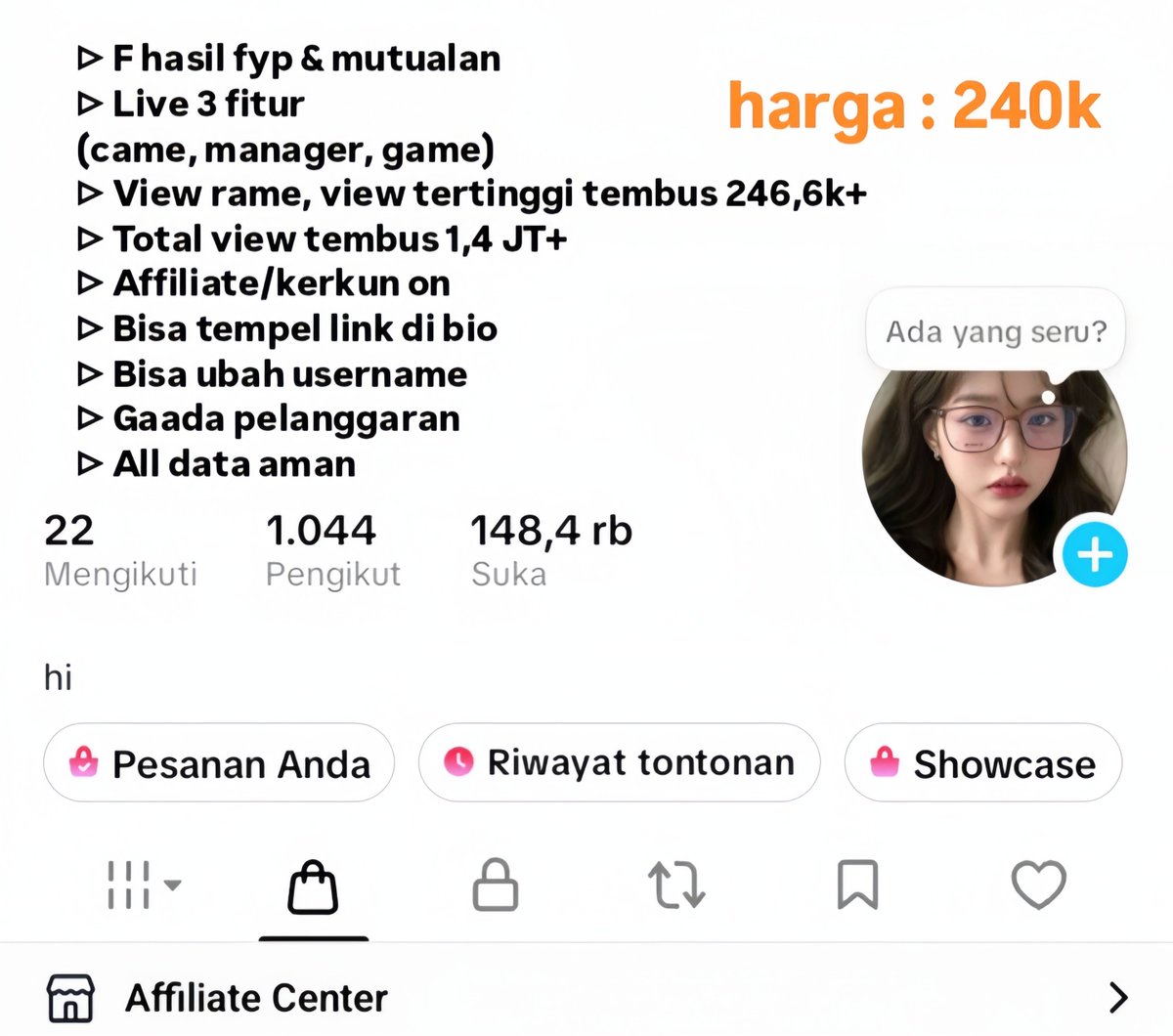 cumfbu's tweet photo. Wts acc tiktok affiliate kerkun on 

> keterangan akun &amp; harga di gambar 
#Zonauang hi #zonajajAn

t., wtb ready tt aff showcase jual https://t.co/csvlyaqTMS
