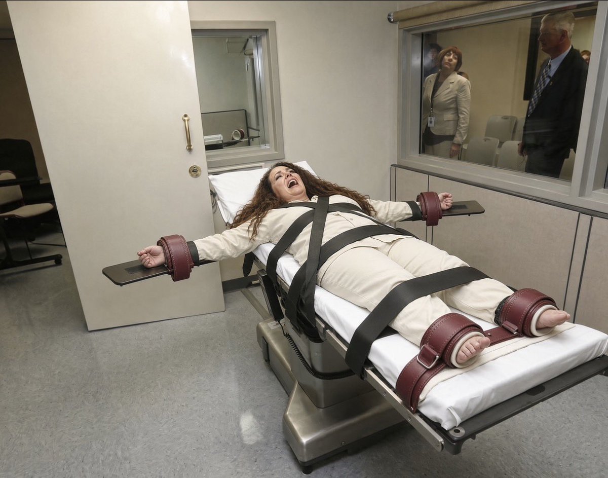MattWallace888's tweet photo. 🚨JUST IN: Christa Pike is STILL ALIVE after not one, but TWO lethal injections…

She is currently suffering greatly and experiencing extreme pain/terror!

The lethal drug often pools in the skin and creates excruciating burn areas.

This is the worst-case scenario for anyone on death row.

She will likely suffer for weeks or months longer… until she is eventually executed anyway, with a different method.

The nightmare didn’t end tonight… it only just began.

(Imagine shown was created based on witness descriptions)