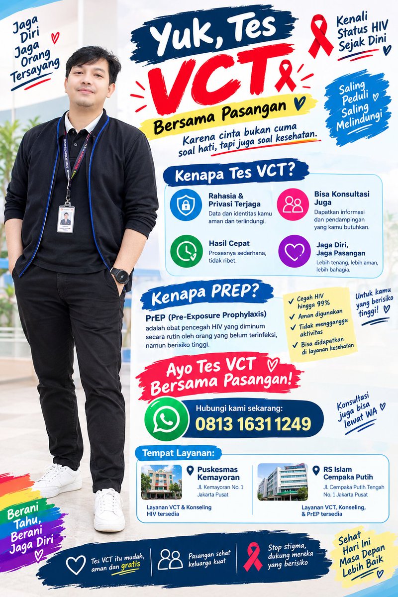bianzfebrian's tweet photo. Sayang sama badan sendiri bukan cuma tentang skincare-an atau gym, tapi juga berani cek kesehatan secara menyeluruh. Tes VCT itu cepat, rahasia, dan gratis! Yuk, buktiin kalau kamu emang peduli sama masa depanmu. Cek sekarang, tenang selamanya. 😉✨"
#sehat #indonesia https://t.co/IUsC4UMUp5