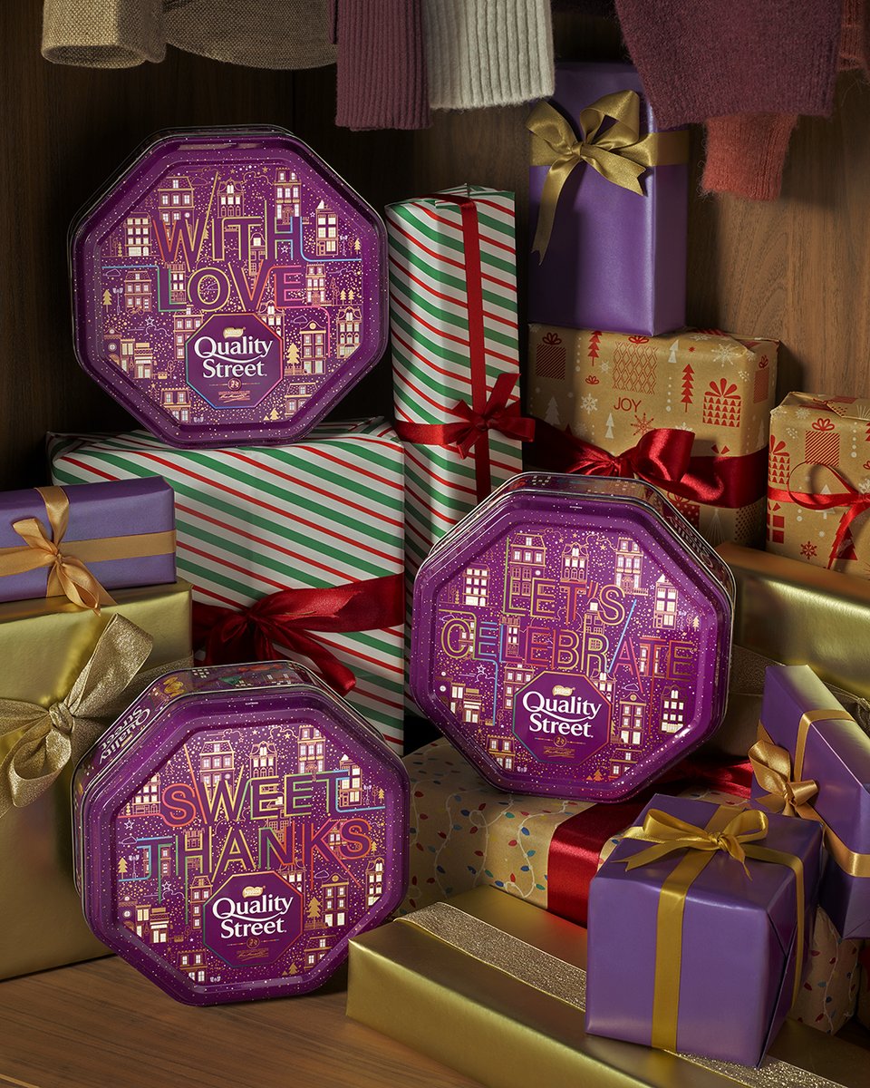 QualityStreetUK's tweet photo. Introducing our new range of 2026 Christmas tin designs, perfect for every festive occasion 🎁✨ https://t.co/AxktCCXMe3