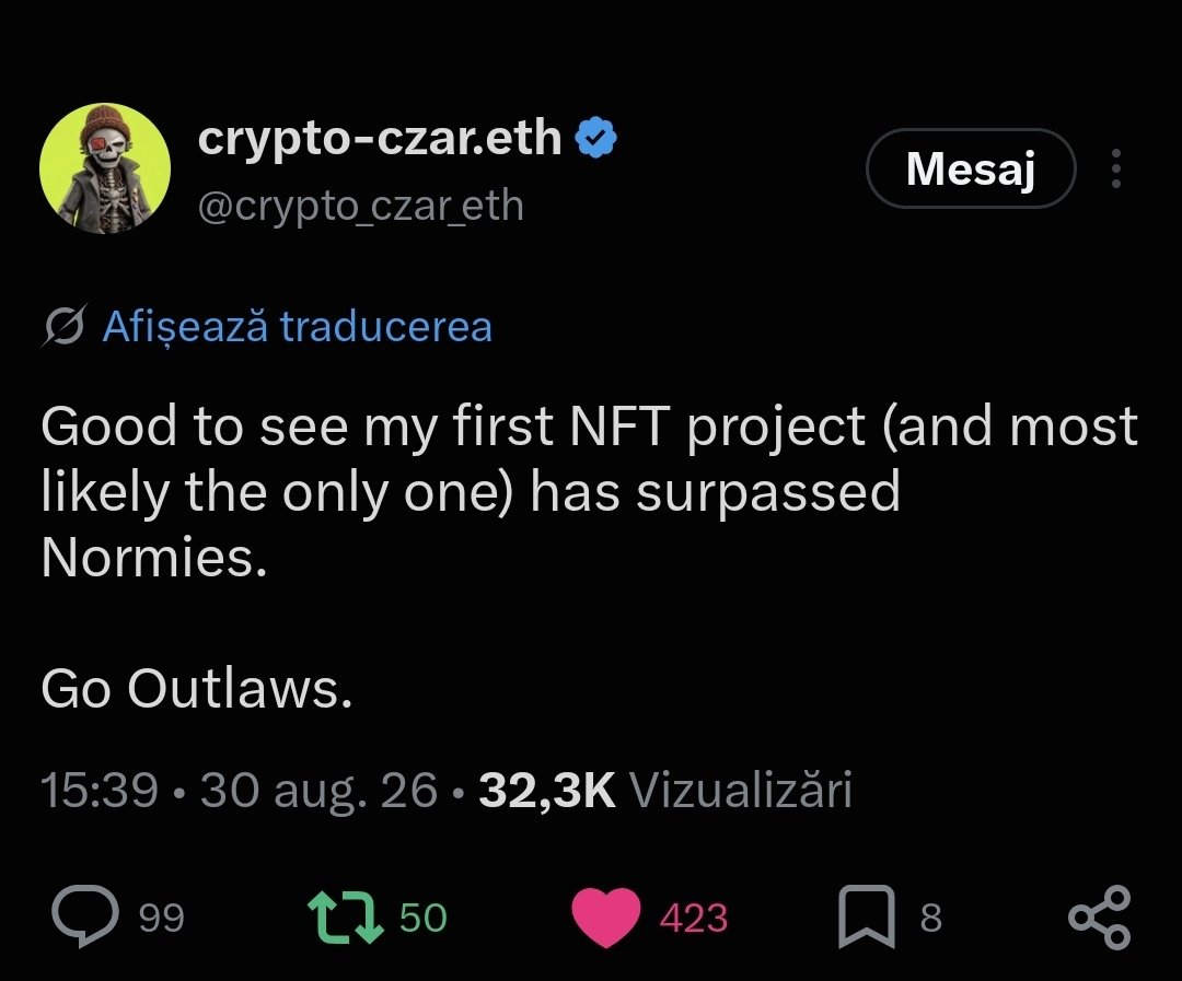 avadoaei's tweet photo. Well, well, well… not gonna lie, this aged pretty well. 😅

I finally accepted the loss and sold my last bag of 10 WIF Outlaws so I could pick up one more @normiesART .

I’ve honestly never seen such strange behavior from a founder. Constantly calling attention to and supporting other projects while barely acknowledging his own project, ignoring the holders, and hardly communicating with the community at all.

I was genuinely ready to ride this bag all the way to zero if that’s what it took. But at some point, you have to draw the line.

This project doesn’t deserve that kind of "sacrifice".

No hard feelings , I’m just choosing where I want to put my conviction.