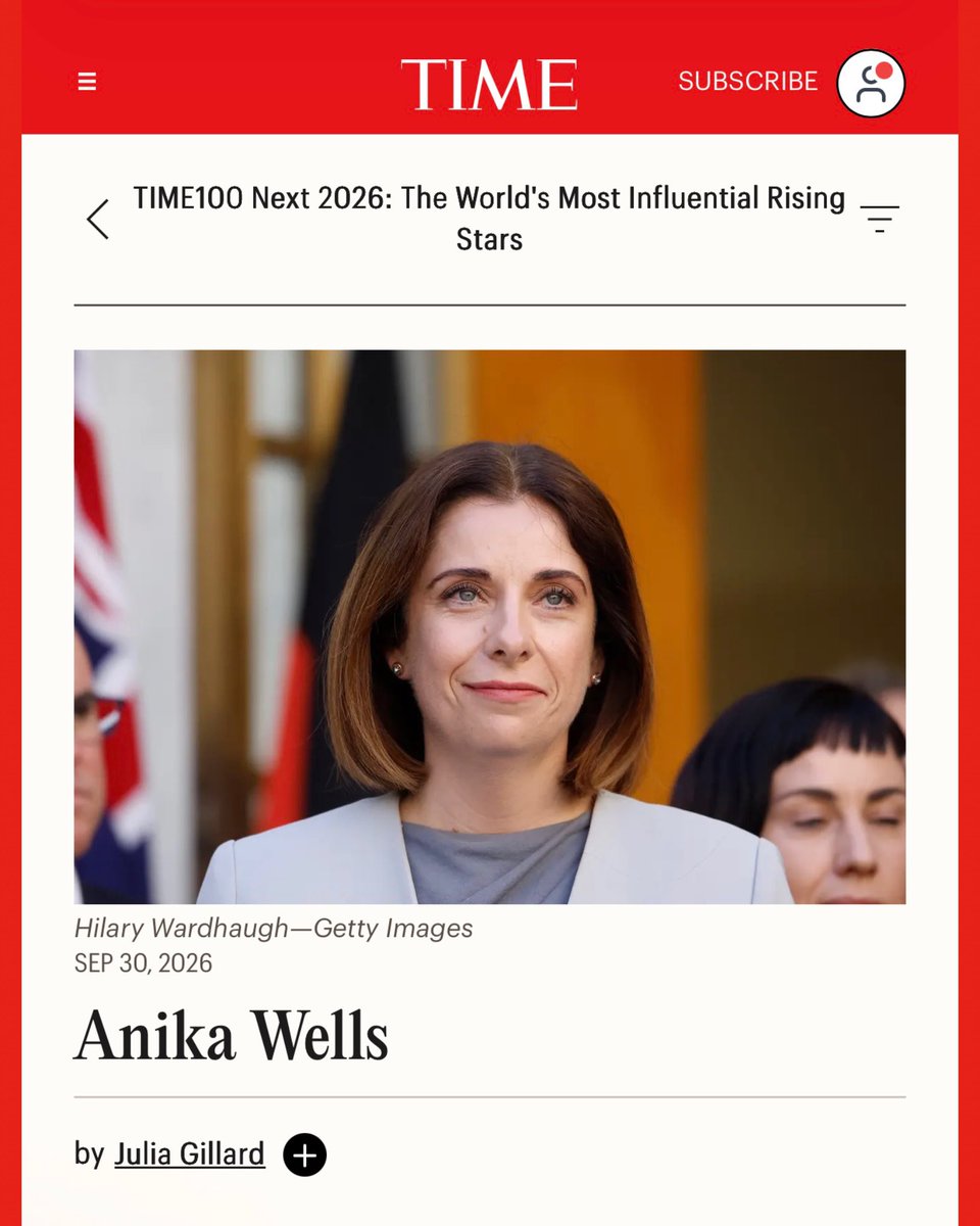 ausvstheagenda's tweet photo. Ladies and gentlemen, after being graciously nominated by Julia Gillard, Communications Minister Anika Wells has been named among the world’s most influential rising stars. https://t.co/4mgh7I576E