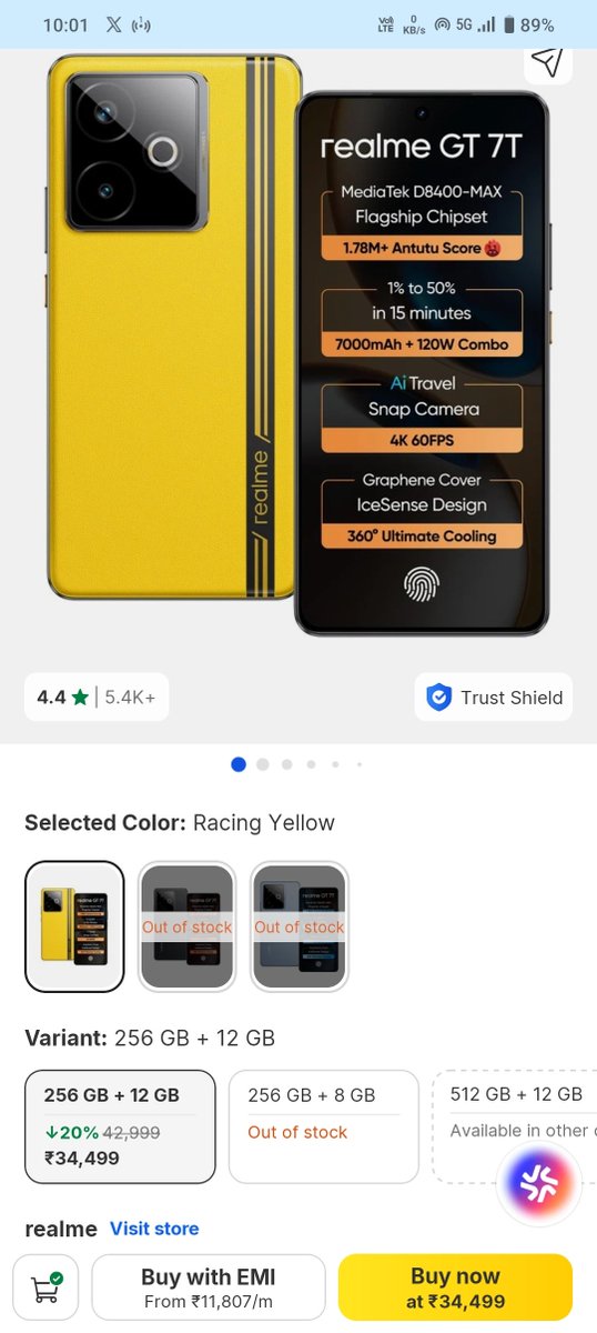 Deepakdubey1212's tweet photo. Ye kis tarah ki sell hai Kal Realme GT 7T 12/256 ki price ₹34499 thi aur Aaj big billion days sell wala offer laga ke ₹42999 ho gayi #BBD #Flipcart 🥸🤡 https://t.co/qUiJWVQDPq