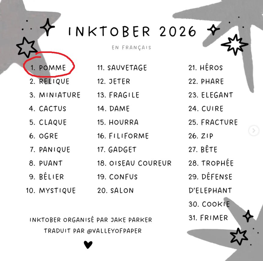 Aurorewolf37's tweet photo. Jour 1 du #inktober2026 : Apple /Pomme 

#inktober2026apple #inktober2026day1  #inktober2026pomme #inktober2026jour1 #drawingchallenge https://t.co/q6Crocqu8L
