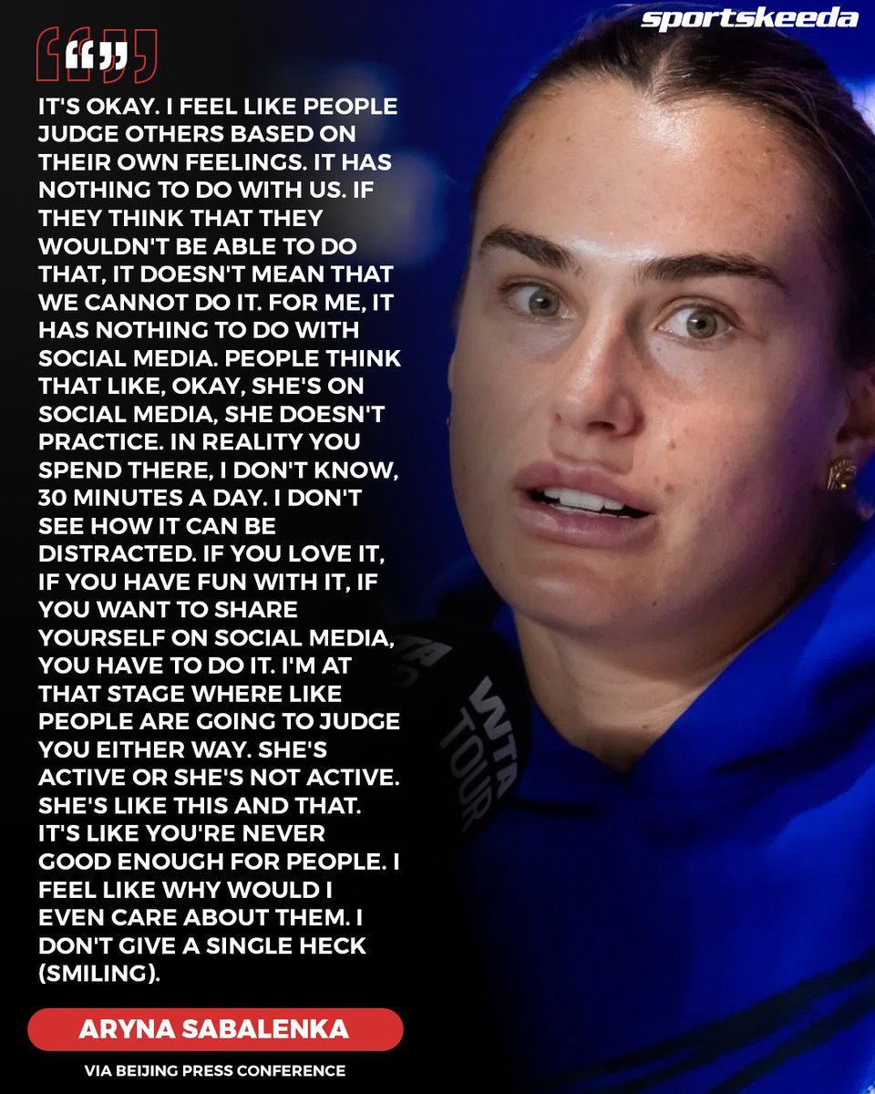 SK__Tennis's tweet photo. Aryna Sabalenka has a message for those judging her social media activity. 🗣️ 

#ArynaSabalenka #ChinaOpen https://t.co/c4ICfeA0Jk