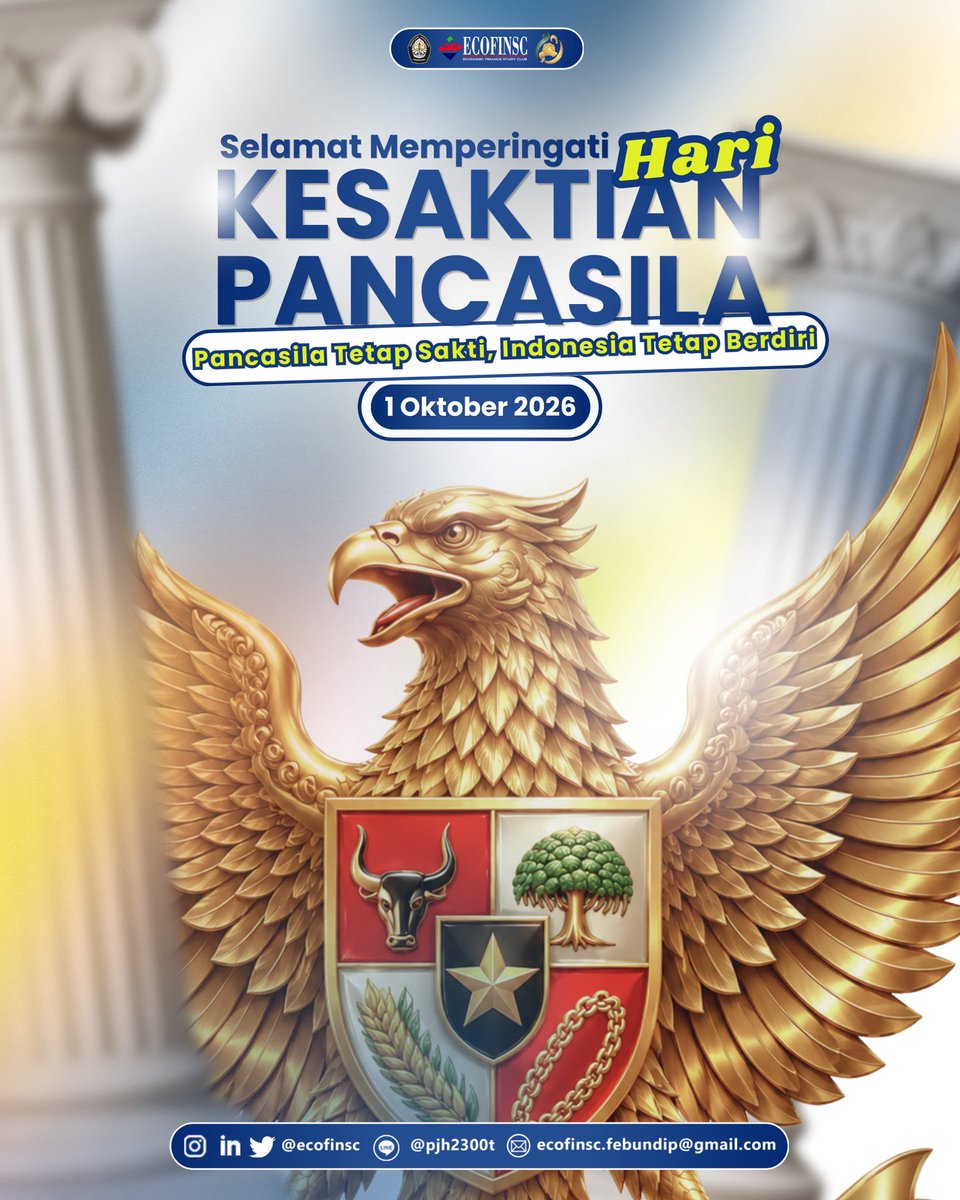 ECOFINSC's tweet photo. 🦅 [HARI KESAKTIAN PANCASILA] 🦅

Halo, Sobat Expert in Finance! 👋🏼

1 Oktober menjadi momen untuk mengenang sejarah perjuangan sekaligus mengukuhkan kembali Pancasila sebagai ideologi dan pedoman hidup bangsa Indonesia. 🇮🇩 https://t.co/3Qx49dlf7S