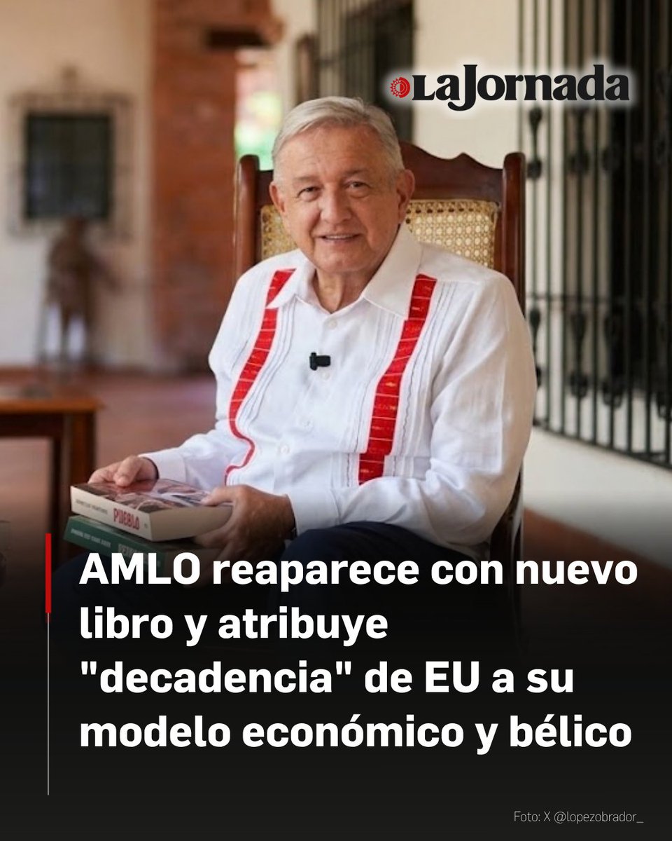 lajornadaonline's tweet photo. En su reaparición pública, el ex presidente Andrés Manuel López Obrador aseguró que “la crisis y la decadencia” que hoy enfrenta Estados Unidos se debe a “que se fueron por lo material y se convirtieron en una potencia económica y bélica”.

Al presentar su más reciente libro, Pueblo, y en medio de las tensiones que enfrenta la administración de la presidenta Claudia Sheinbaum Pardo con la Casa Blanca, el ex mandatario sostuvo que casi todos los embajadores estadunidenses que han despachado en México “han sido metiches y presionan”.

Lee la nota: https://t.co/OtCvJ0TTJt