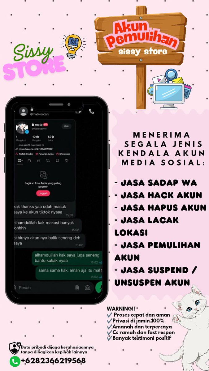 naicrel's tweet photo. Morningg Jasa Pemulihan Akun &amp; Recovery Account and delete account 🍬

Melayani keluhan malamni  :
🍬Pulihkan,Balikin &amp; Hapus Akun / Nonaktifkan

( Facebook, Instagram, TikTok WhatsApp,Twitter/X, Gmail, Dll )

Lacak Lokasi 🍬Sadap Wa 🍬Hack Akun 

Fastrespon? Wa Di Profil Ya🤗❗ https://t.co/eNjNYRgXJm