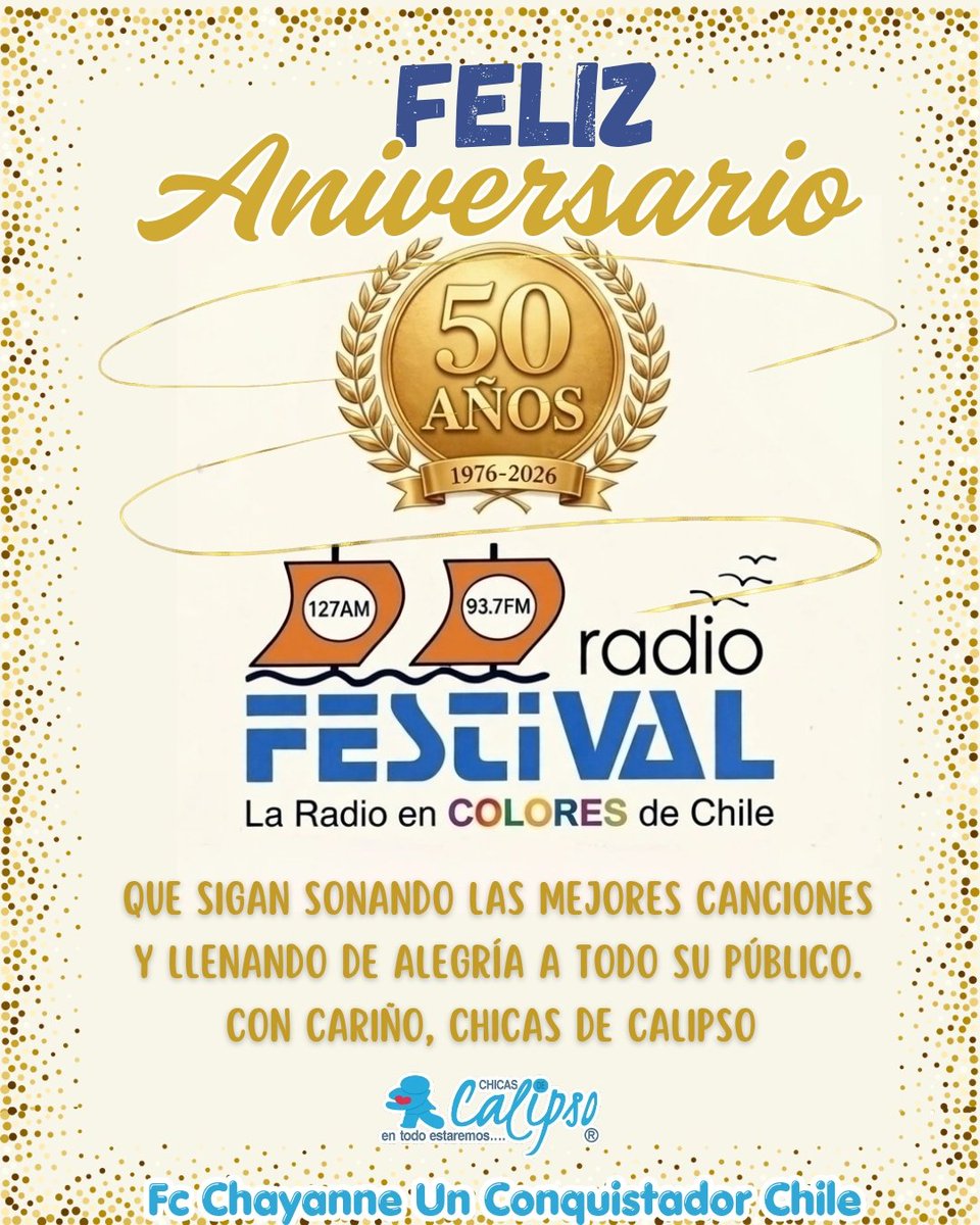 CHICASDECALIPSO's tweet photo. 📻🎉 #MuyFelizAniversario queridos amigos de @radio_festival 🎉📻
Celebramos con mucho cariño a una radio que se ha convertido en parte de la vida y los recuerdos de tantas generaciones. ❤️🎶
A lo largo de los años, #RadioFestival ha acompañado a sus auditores con música, alegría, compañía y esas voces que ya son parte de nuestra historia radial. ✨
Que sigan siendo muchos más los años de éxitos, de encuentros y de momentos compartidos junto a quienes día a día los eligen y escuchan.
Les enviamos un afectuoso abrazo desde #AricaAPtoWilliams 🥂📻
Y Que la música y la compañía nunca dejen de sonar🎶❤️
#FcChayanneUnConquistadorChile @CHAYANNEMUSIC
💙💙🎊🎊💙💙🎉🎉💙💙🎊🎊💙💙