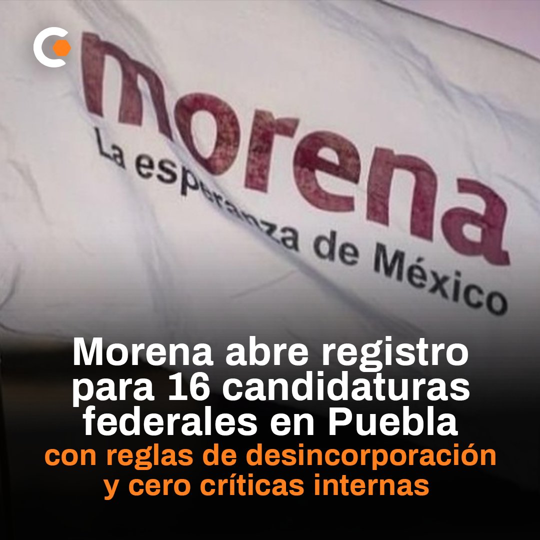 SomosCiudadCero's tweet photo. Morena emitió la convocatoria para definir a sus precandidatos a las 16 diputaciones federales en Puebla, la cual establece una ventana de registro de apenas cuatro días, con reglas como la prohibición absoluta de usar recursos públicos, obligación de separarse de cargos gubernamentales y sanción inmediata por críticas públicas entre aspirantes.
• Plazos y figura de precandidato: El registro se realiza en línea del 1 al 4 de octubre de 2026 (de 09:00 a 18:00 horas). Los seleccionados asumirán la figura de "Coordinadores Distritales Federales de Defensa de la Transformación y la Soberanía Nacional", encargados de fortalecer la organización territorial. Los resultados finales se darán a conocer a más tardar el 31 de diciembre.
• Filtro de elegibilidad: Para participar, los aspirantes deben ser mexicanos por nacimiento, mayores de edad y contar con residencia comprobable en el distrito. Se exige que quienes ocupen cargos en el gobierno (federal o local), el Poder Judicial o directivos del partido presenten su renuncia definitiva o licencia temporal. También se excluye a personas con sentencias por violencia de género, corrupción, líderes religiosos o deudores alimentarios.
• Cero tolerancia a la confrontación: Las bases prohíben expresamente la promoción dispendiosa, el uso de programas sociales o la coacción. Además, cualquier acusación pública o crítica en medios entre militantes o hacia la dirigencia provocará la cancelación inmediata del registro y un proceso sancionador ante la Comisión Nacional de Honestidad y Justicia (CNHJ).
#Política #Morena #Puebla