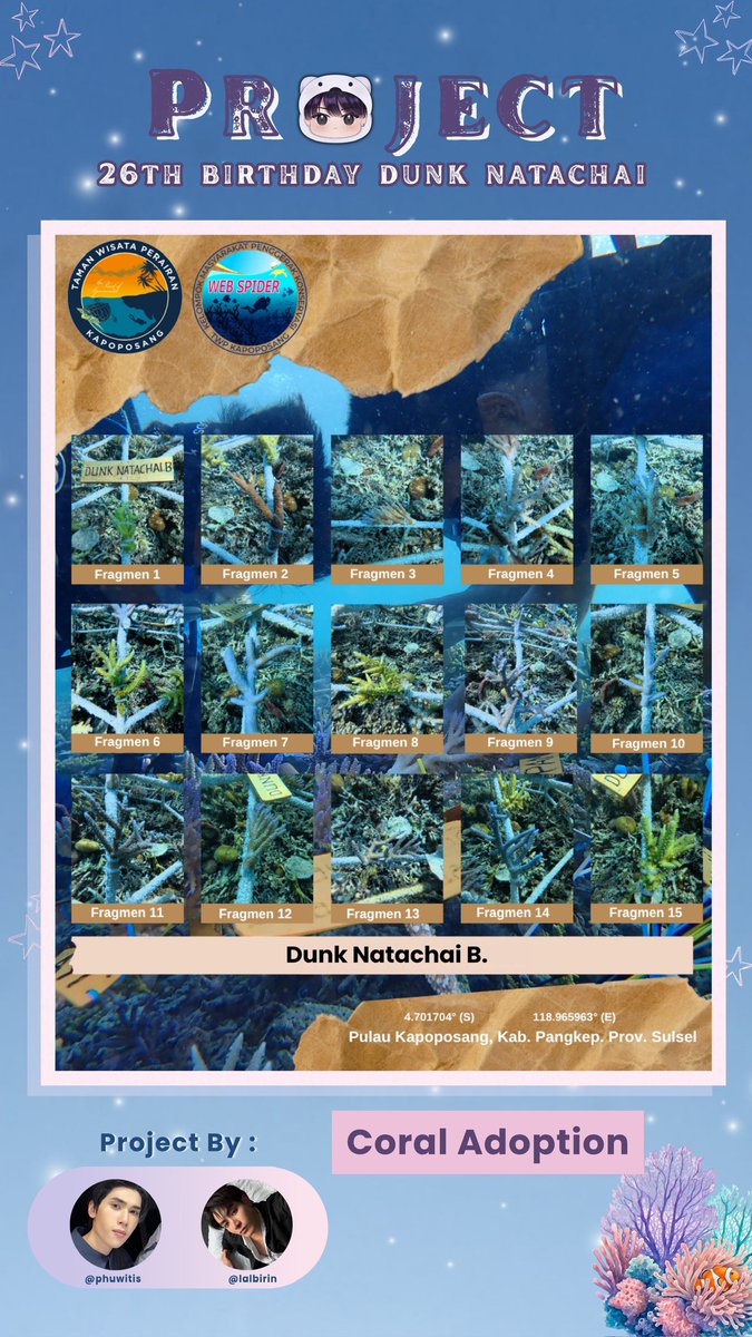 dunkitis's tweet photo. #Dunk26thBDProject PART 2

[Conservation Donation : CORAL]

Happy Birthday to our precious boy, Dunk Natachai! Happy 0110 for the 26th time! 🥹🐻‍❄️🖤

To celebrate his special day, @lalbirin and I adopted 15 coral fragments through the "Coral Adoption" Program on Kapoposang Island and dedicated this little gift to Dunk Natachai. May these little corals grow beautifully, just like all the kindness you’ve planted that continues to bloom into something meaningful. 🪸🌊🫧

We hope this tiny birthday project brings Dunk a little happiness and warmth, just as he brings so much joy to all of us every day. At the same time, we hope it inspires everyone to appreciate, protect, and care for our beautiful oceans and marine life. 

May your 26th year be filled with good health, genuine happiness, peaceful days, and countless moments that make your heart feel warm. May all the love and kindness you’ve given to others find their way back to you in the most beautiful ways. 🫳🏻❤️‍🩹

WISH DUNK ALL THE BEST
#AllTheBestDunk26 #dunknatachai