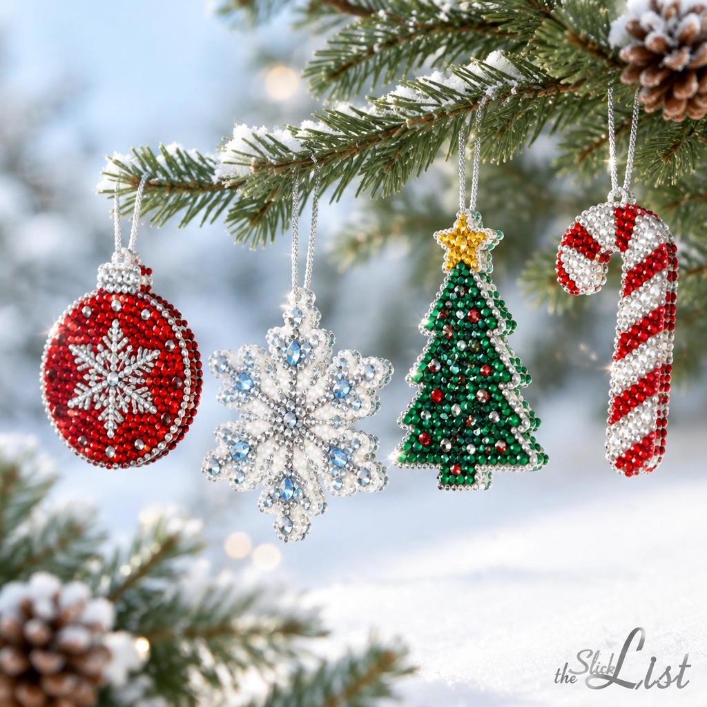 theSlickList's tweet photo. Tree test: just 2 of 6 are double-sided, Tondiamo or Yaomiao. Read: https://t.co/g0GJKOciGJ AI-assisted visual. #DiamondPainting #ChristmasOrnaments #CraftKits #theSlickList https://t.co/a4kee0SIAC