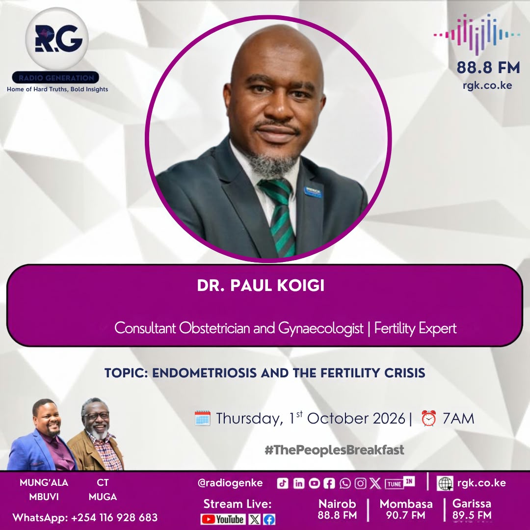 RadioGenKe's tweet photo. The conversations this morning on: #ThePeoplesBreakfast

7am: Endometriosis and the fertility crisis

8am: Entry of Dangote & its impact on the economy

9am: World teachers day- Is there anything to smile about?

Let's talk LIVE on: https://t.co/uccslpiHZb

#HomeOfHardTruths 
@MwangiBonnie @ctmuga & @mungalambuvi