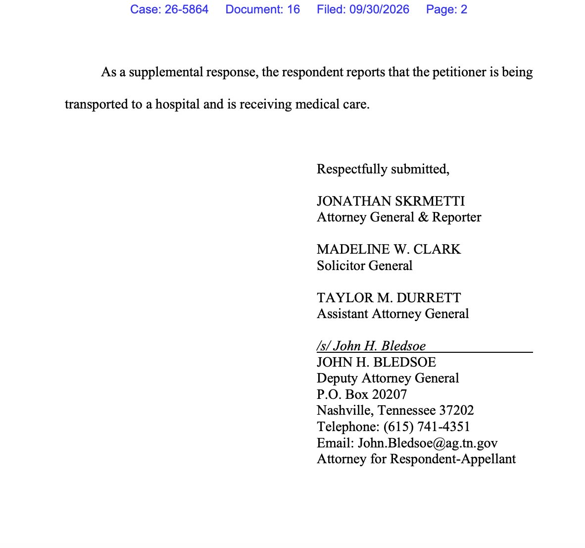 conlin_lauren's tweet photo. BREAKING: Christa Pike is on her way to the hospital and receiving medical care. 

"As a supplemental response, the respondent reports that the petitioner is being transported to a hospital and is receiving medical care." https://t.co/Z9xdo5R4cU