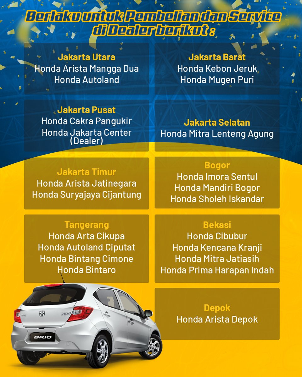 Honda_HJC's tweet photo. Beli mobil Honda impianmu atau service mobil Honda kesayanganmu sekarang juga dan dapatkan kesempatan untuk mendapatkan Honda Brio!* Segera kunjungi Dealer Resmi Honda Jabodetabek terdekat dari kediamanmu, Honda Lovers!

*Syarat &amp; ketentuan berlaku

#Honda
#HondaJakartaCenter https://t.co/tcMNn10KtB