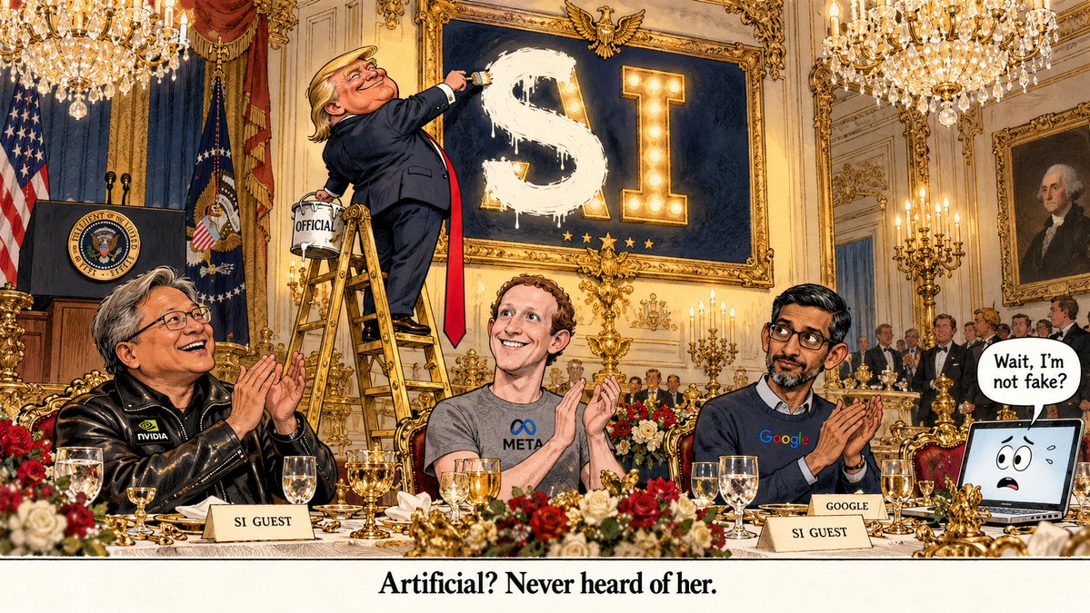 JohnDiFini's tweet photo. The AI Week in Ink 🖋️
Trump signed an order this week telling federal agencies to stop calling it “artificial intelligence.”
It’s “Super Intelligence” now. “SI.”
Because “artificial” sounds fake.
The models didn’t get any smarter. The branding did. 😅
#AIWeekInInk https://t.co/PQzDyQV313