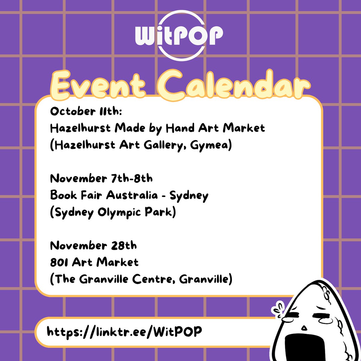 WitPop's tweet photo. I've got two art markets and one book fair lined up for the next two months!

Pre-orders for my yaoi books are currently open for pick up at Book Fair Australia. ⤵️

https://t.co/W8N4ke4m4c

#hazelhurst #madebyhand #artmarket #bookfairaus #bookfairaustralia #801artmarket https://t.co/0eCrncbRIR