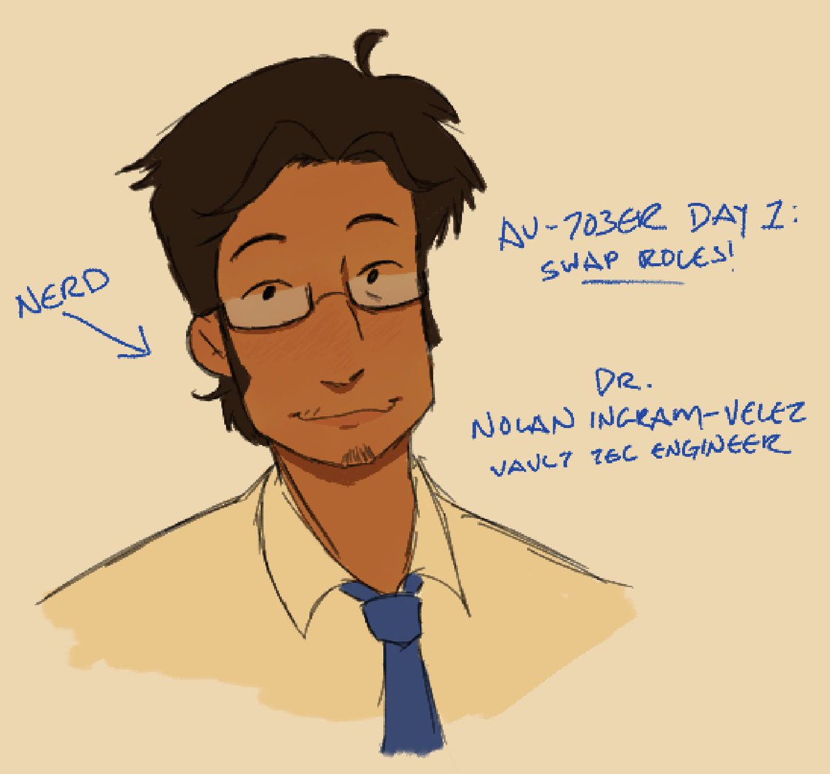 sockfleecy's tweet photo. DAY ONE OF #AUTOBER (created by @LoopsiePages!): ROLE SWAP!

since nolan is my fallout 4 sole survivor, i decided to make his swap a vault tec engineer! https://t.co/ta9wHsnLq2