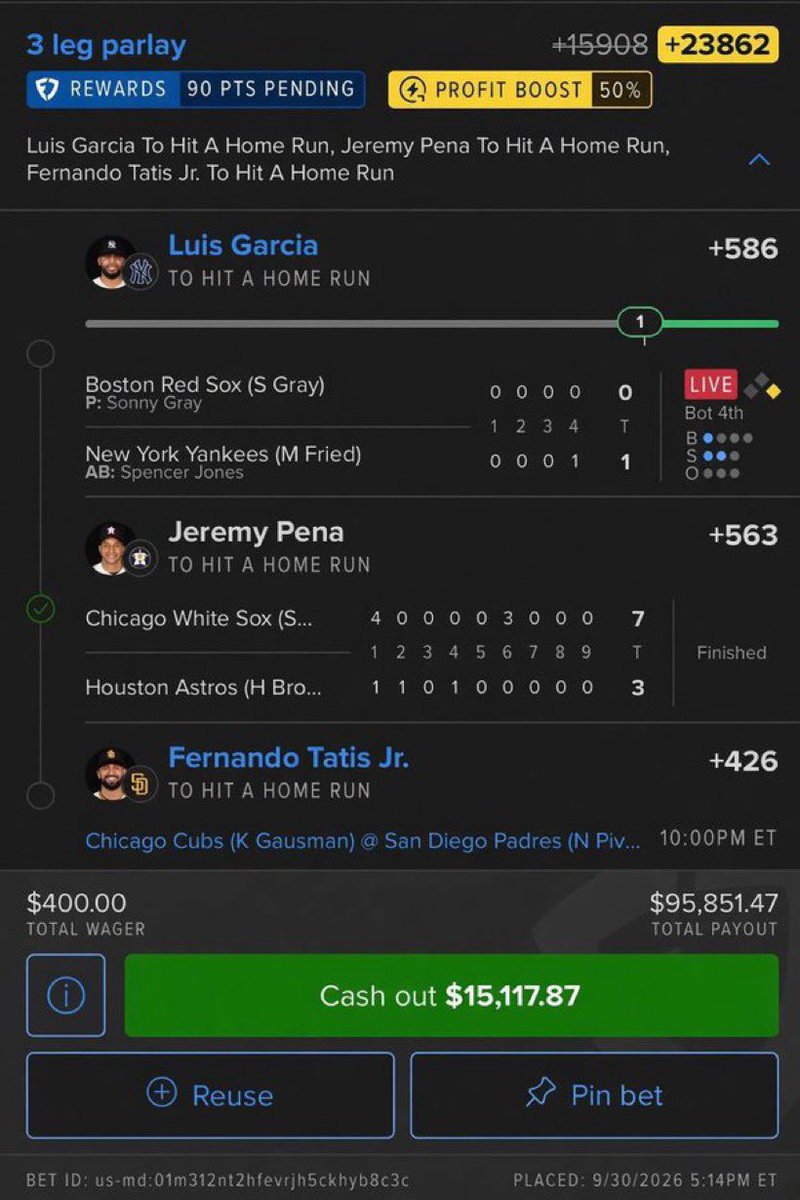 ParlayWithMia's tweet photo. cash out is tempting but I’m locked in for the full fairy tale 🧚‍♀️”

➡️Need today’s Win? Link In My Bio For Picks

✅ Luis Garcia
✅ Jeremy Pena
     Fernando Tatis Jr

#GamblingX #NFL #WCBB ⛹️| #NBA 🏀|#CBB🔥#PrizePicks🔐| #PROPS| #POTD|#NHL🏒|#picks #CSGO #WNBA🏀| #mlb @Playbook https://t.co/nSv95CObMt