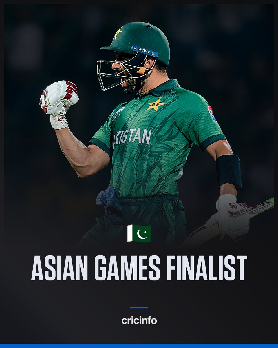 cricinfo's tweet photo. Pakistan are into their first-ever gold medal match at the Asian Games men's competition 🇵🇰 https://t.co/OshhaDduKF