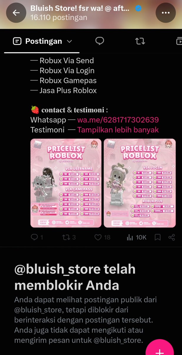 Anxyinn's tweet photo. @bluish_store hati hati ya guys penipu liat aku aja dah di blokir dia 

NO WA NYA INI 

6281717302639
+6281717302639
081717302639 https://t.co/UzRBGV71wi