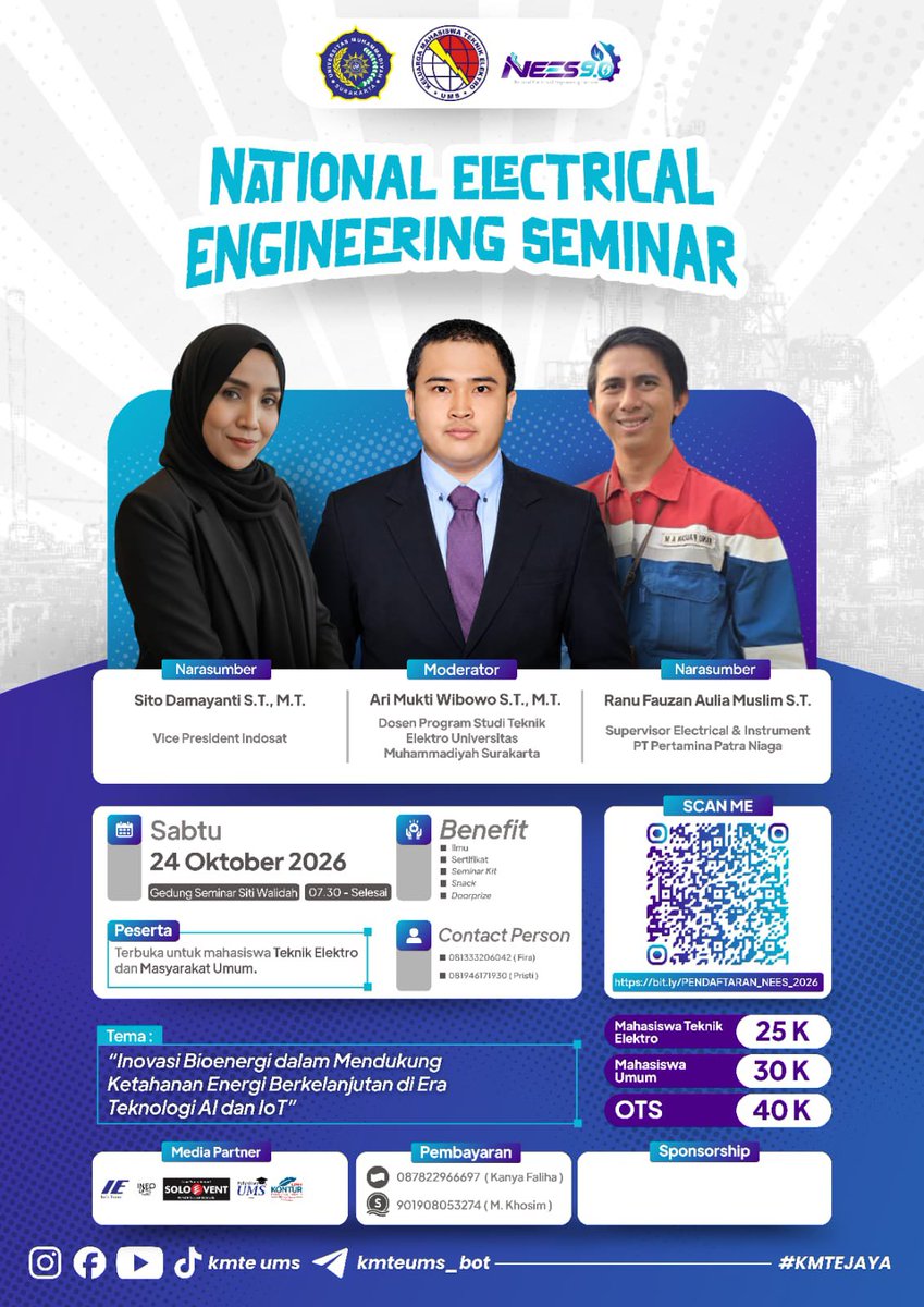 1958fess's tweet photo. NEES 9.0 IS BACK! 📢

🌱 “Inovasi Bioenergi dalam Mendukung Ketahanan Energi Berkelanjutan di Era Teknologi AI dan IoT” 🤖⚡

📅 Sabtu, 24 Oktober 2026
🕘 07.30 WIB – Selesai
📍 Gedung Seminar Siti Walidah

Daftar:https://t.co/RWDGdp25ts https://t.co/EJu9IigOCP