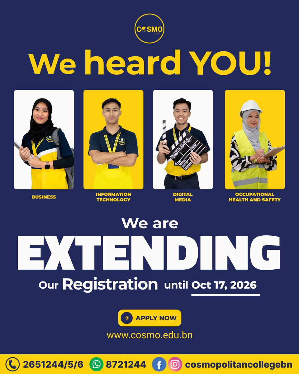 cosmopolitancbn's tweet photo. ๐ข WE HEARD YOU! REGISTRATION EXTENDED! ๐ Due to popular demand, we are EXTENDING registration until October 17, 2026! ๐๏ธโจ
Don't let this extra time pass you byโapply today and build your future with #teamCOSMO! ๐๐ https://t.co/9iFyMU34PG