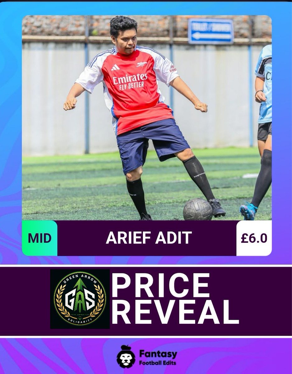 greenarrows2026's tweet photo. GAS Mini Soccer price reveal 👇

@arieph - MID - £6.0m 💸 

#FPL #FPLIndonesia https://t.co/X4Ay3E201F
