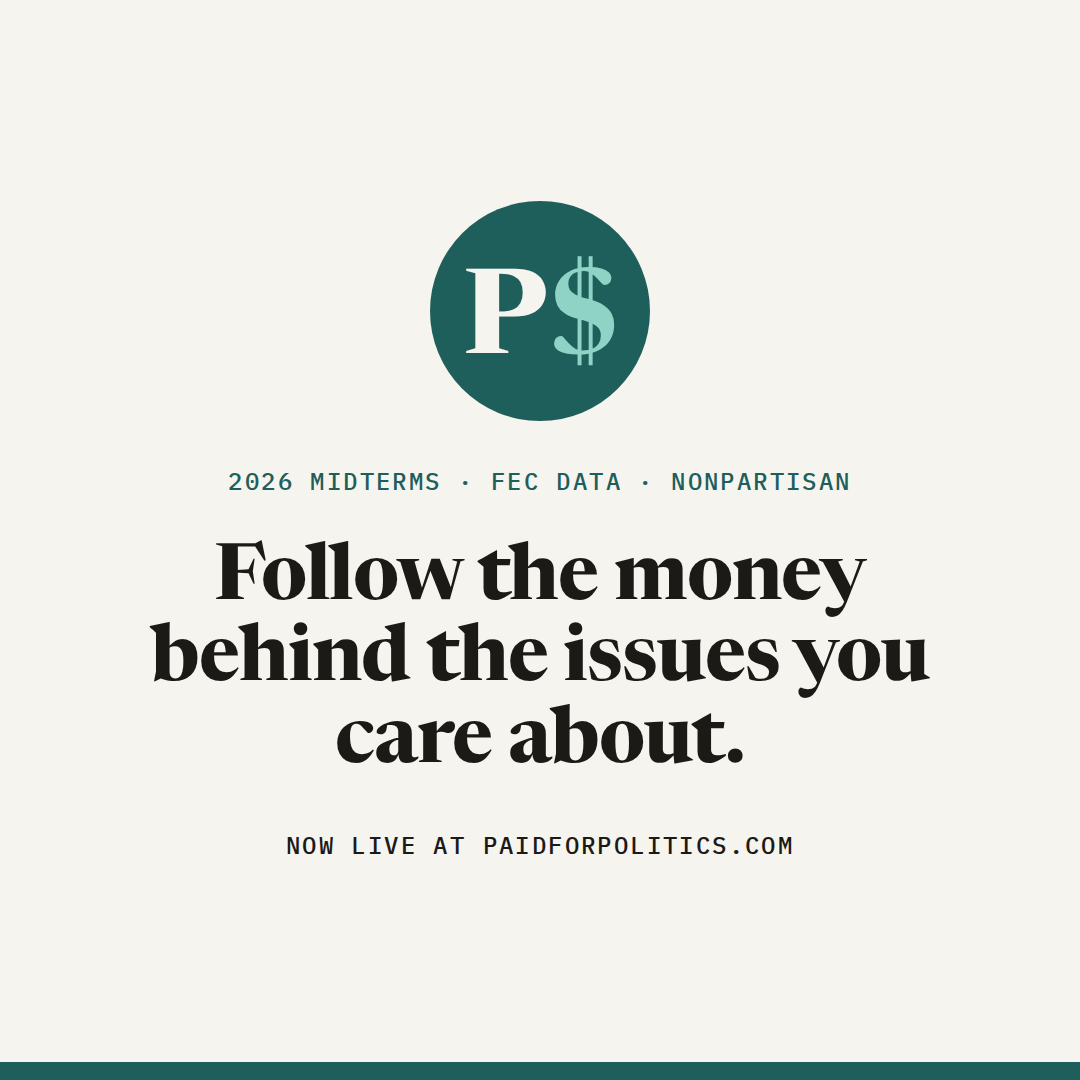 PaidForPolitics's tweet photo. PaidForPolitics is live.

Pick an issue. See which organized groups spend on it, from both sides, and which 2026 candidates got the money.

Every number comes from FEC filings and links back to the source.

https://t.co/7bqjCGyPQl https://t.co/jKlnsqmmgg