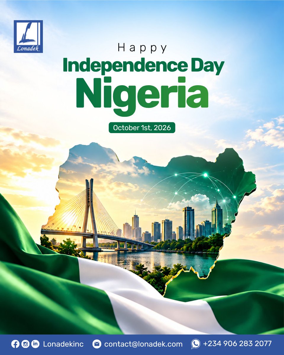 LonadekInc's tweet photo. Today, we celebrate Nigeria's journey, honour the spirit of her people and look forward to a future driven by innovation, knowledge and shared progress.

Happy Independence Day, Nigeria!💚

#Lonadek #NigeriaAt66 #HappyIndependenceDayNigeria https://t.co/7fFvQBgHSo