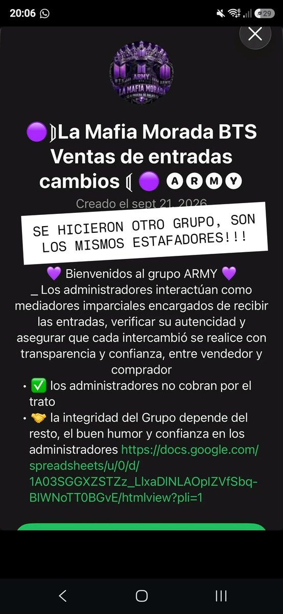 noeliusmn's tweet photo. BUENO hermanas ya estamos entrando en oct y las reventas/estafas van a estar a TOPE así que tengan cuidado 🙏🏻 estuvo circulando un grupo que ya tiene muchísimos integrantes con admins haciéndose pasar por armys (le robaron el excel de entradas a otras chicas que SI son armys) + https://t.co/exRgwnMjWl