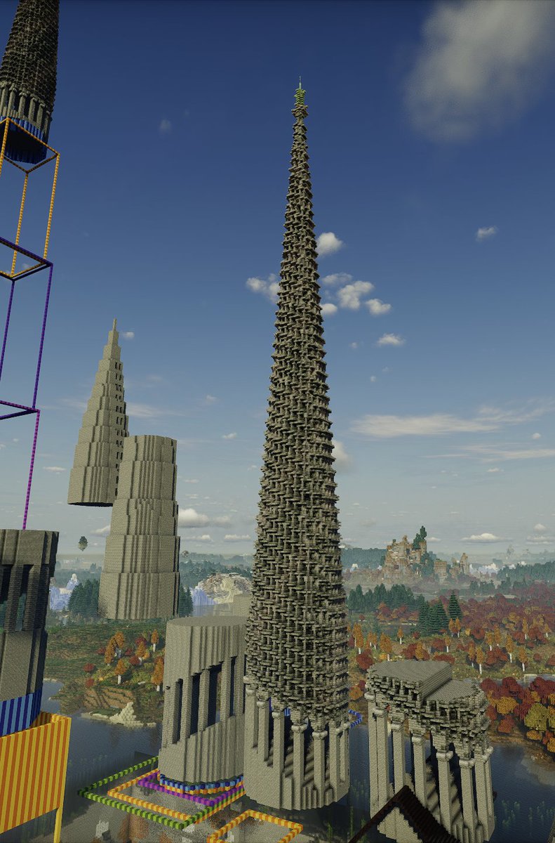 AsInLifeInDeath's tweet photo. The spire is finished. Is it called a spire? Either way the pointy end is detailed!
looks pretty good at night....

You can see behind that I also started mapping out how big this tower will be, thus giving me an idea of how big the whole cathedral will be. https://t.co/JAf0EKwqij