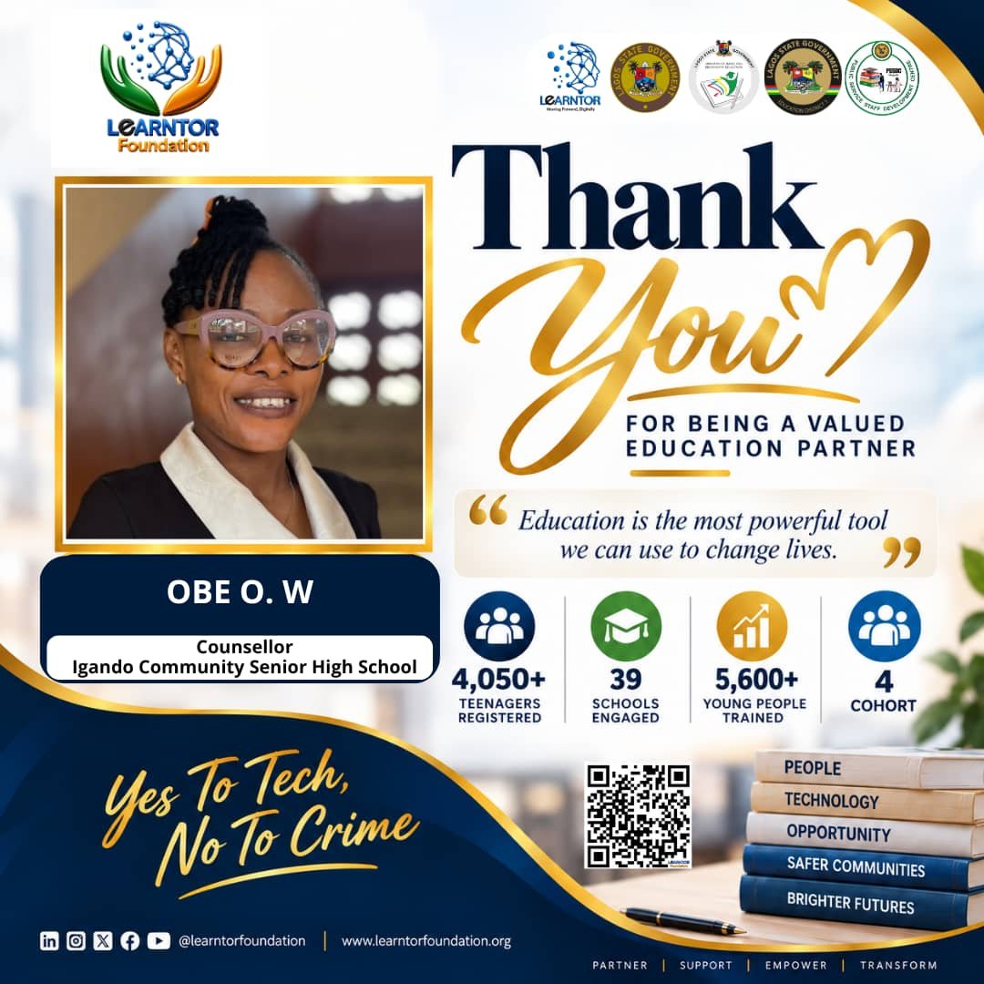 Learntorfoundan's tweet photo. 👩🏾‍🏫💙 Celebrating our amazing teachers!

Thank you Mrs Obe O. W. for giving us the privilege to speak with your boys, share knowledge, inspire them, and plant seeds for their future.

We appreciate your trust, support, and partnership in empowering the next generation.

YES to Tech, NO to Crime! 💻🚫

#TechUpBoys #TeacherAppreciation #YouthEmpowerment