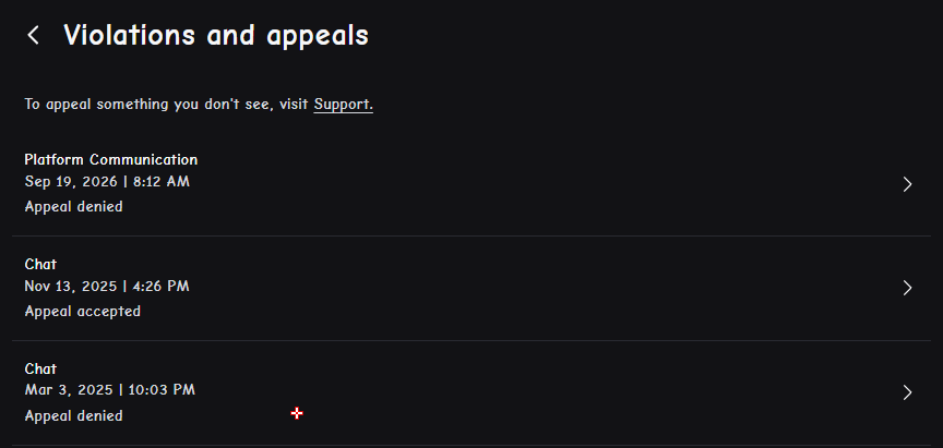 GoatofrivaIs's tweet photo. Still termed, no clue why they suddenly made words like that result in a term, even though it was allowed for years. no past ban history in the past year yet im suddenly termed for one sentence i said. 
@RobloxCreators @Roblox @Roblox_RTC @KreekCraft  Please help if you can!<3 https://t.co/0mp3IMCIbD