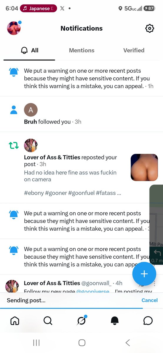 goonwall_'s tweet photo. @Candidlover21 Any idea why im getting these warnings? I'm just posting bad shit on @gooniverse__. I tried dm you but they closed https://t.co/9H1epKKuda