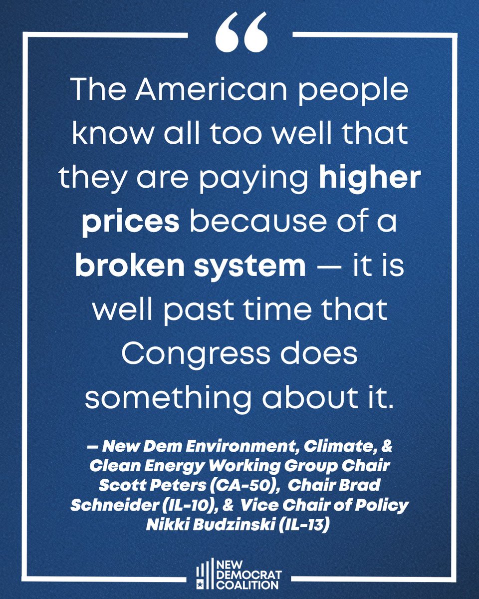 NewDemCoalition's tweet photo. Statement from New Dem Environment, Climate, &amp; Clean Energy Working Group Chair @RepScottPeters, Chair @RepSchneider, &amp; Vice Chair of Policy @RepNikkiB on the Senate’s released energy permitting reform legislation. https://t.co/tmYVYto05I
