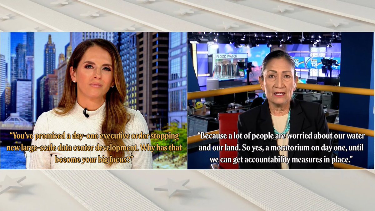 DebHaalandNM's tweet photo. New Mexicans deserve a say in what happens to our water, our land, and our communities. 

That’s why on day one, I’ll place a moratorium on new large-scale data centers until we have real accountability measures in law. https://t.co/UQpHrVQPmd